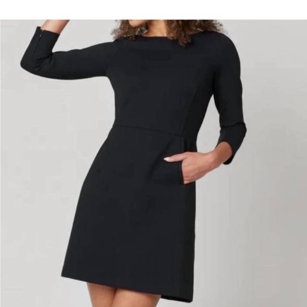 SPANX the perfect a-line 3/4 sleeve ponte dress in classic black XL - flattering
